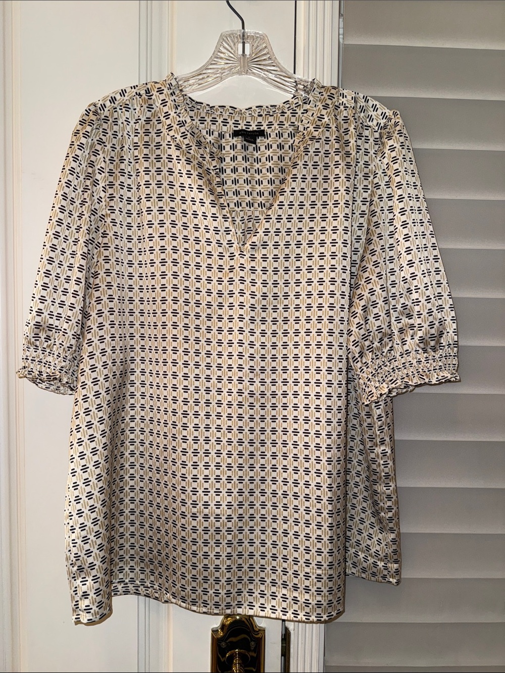 Ann Taylor White, Black and Beige Geometric Pullover Tunic